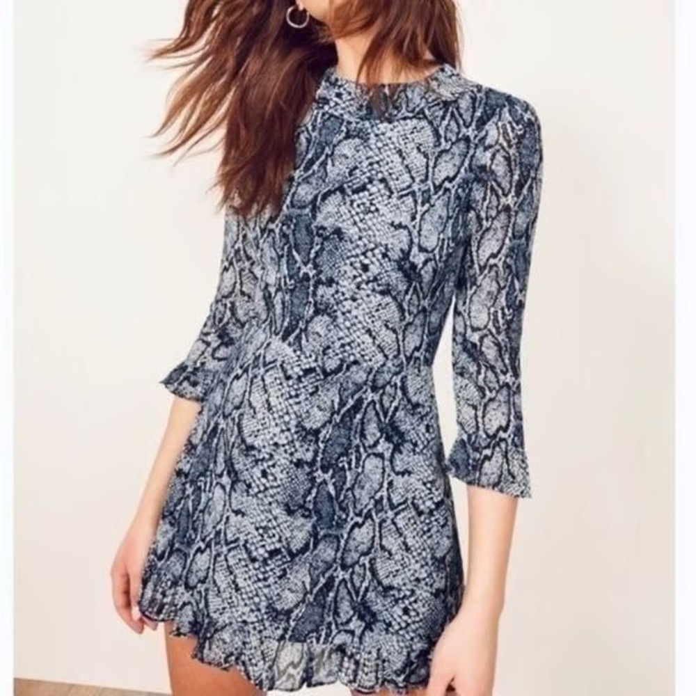 Reformation Blue Snake Print Mini Dress